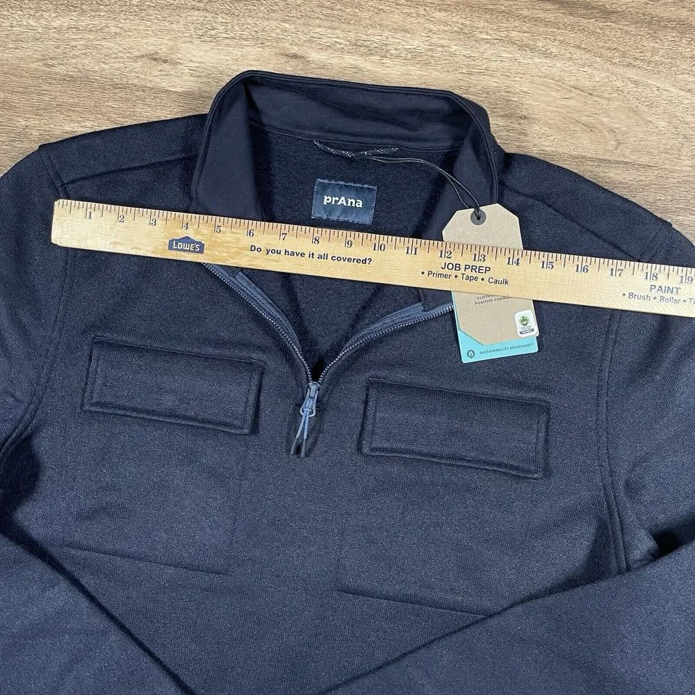 Prana Sweater Mens Large L Blue Brookland 1/4 Zip Pullover Wool Comfort Nautical